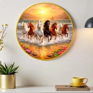 ArtMantra RD-34 Seven Running Horses Round Wall Art